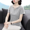 2023Summer New Top Striped Short SleeveTT-shirt Women's Summer Large Size Slimming Korean Style Loose All-Matching Flab Hiding Women's Clothing. 