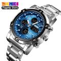 【BestGO】SKMEI Men Fashion Digital Watches Quartz Stainless Steel Watch Dual Display Countdown Waterproof Wristwatches 1389. 