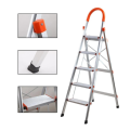 Multipurpose 5 Step Aluminum Ladder, Orange Color Highly Durable Foldable Ladder, With Non Slip Foot Pads. 