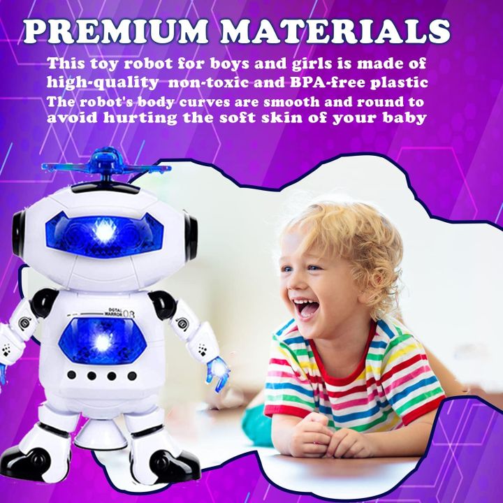 Electronic Walking Dancing Robot Toy For Kids, Flashing Lights, 360° Body Spinning, Toddlers Bosys Girls Fun Toy Figure