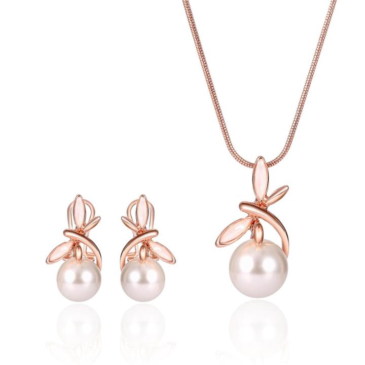 Vogue Jewelry Set Bright Luster Plated Imitation Pearl Necklace Earrings
