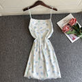 SYQ Printed erogenous Charming Sling Nightgown Women's Summer Sweet V-neck Ice Silk High-end Backless Pajamas Home Clothes. 