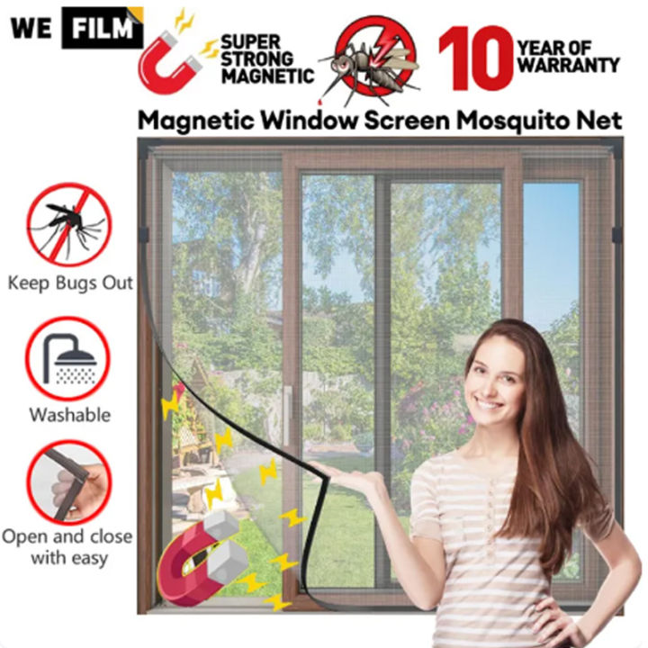 DIY Magnetic Mosquito Screen Mosquito Net Prevent Dengue Fever Washable Invisible Anti-mosquito Magnetic Gray Fiberglass Mesh with Full Frame Magnetic Strip(Black)
