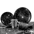 paper plates Halloween Spider Web Disposable Tableware Set Paper Black Plates Napkins Cup Banner Halloween Birthday Party Decoration SuppliesParty Tableware. 