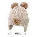 Children Hat Adorable Cartoon Bear Winter Hat with Ear Protection Soft Warm Unisex Baby Beanie for Cold Weather Elastic Knitted Design Perfect for Southeast Asian Buyers Brimless Beanie. 