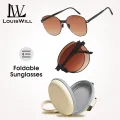 LouisWill Foldable Sunglasses Women's Alloy Sunglasses Large Frame Sunglasses Collapsible Ultralight Folding Sunglasses In Round Packaging Handbag  Outdoor Travel UV400 Sunglasses. 