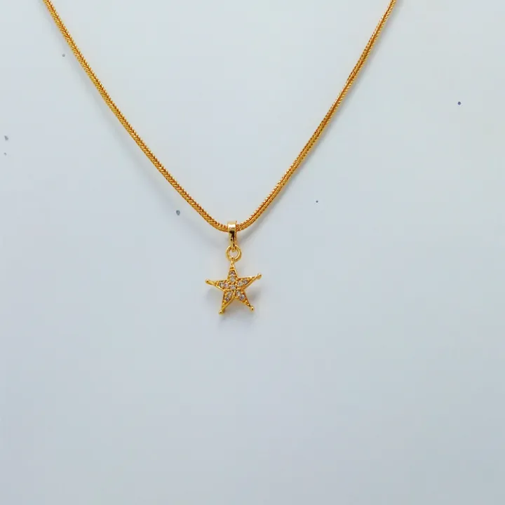 22kt Gold-Plated Fox Chain with Small Star Pendant 2mm Necklace for ...