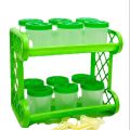 Plastic Kitchen Spices Bottles Organizer Good Quality Multi-Purpose 2 Layers Rack With 12 Pcs Spices Containers Set. 