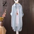 Zentora Three-quarter Sleeve Shirt Korean Style Plaid Print Long Shirt for Women Stylish Three Quarter Sleeve Top with Irregular Hem Sunscreen Protection Loose Fit Single-breasted Lapel Design Trendy Fashion. 