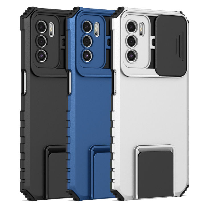 For OPPO A16 Phone Case Hard Sliding Lens Protect Kickstand Back Cover