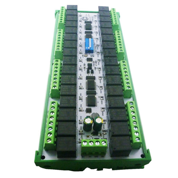 DC 24V 20A Easy to Install DIN Rail Box DIP Switch Setup Parameters 32CH Modbus RTU RS485 Relay Module RYR432D