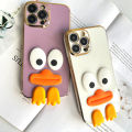 Phone Case For Tecno Spark 8C Cute cartoon silicone big eye duck patch mobile phone case electroplating TPU soft shell lens full bag fall proof wear resistant waterproof mobile phone back cover boy girl square box mobile phone protective case. 