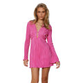 Yfashion Women Long Sleeves Dress Elegant Flare Sleeves High Waist A-line Skirt Simple Solid Color Slim Fit Lace-up Dress. 