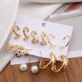 6Pairs/Set Elegant Women Circle Earrings Gold Alloy Pearl Earing Female. 