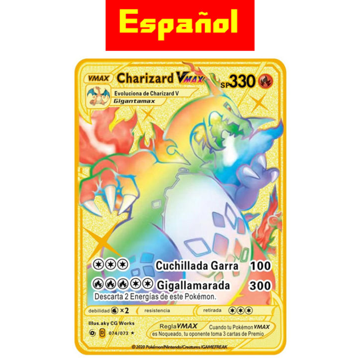 【New Arrivals】【New Arrivals】Spanish Pokemon Card Collection Pack Charizard Pikachu Venusaur Metal Golden Pokemon Card Vmax V Gx Ex Tag Team Set Gfit Toys