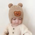 Children Hat Adorable Cartoon Bear Winter Hat with Ear Protection Soft Warm Unisex Baby Beanie for Cold Weather Elastic Knitted Design Perfect for Southeast Asian Buyers Brimless Beanie. 