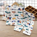 Children's loungewear set, summer thin men's and women's ice silk three-quarter sleeve cotton pajamas, baby breathable air conditioning clothes. 