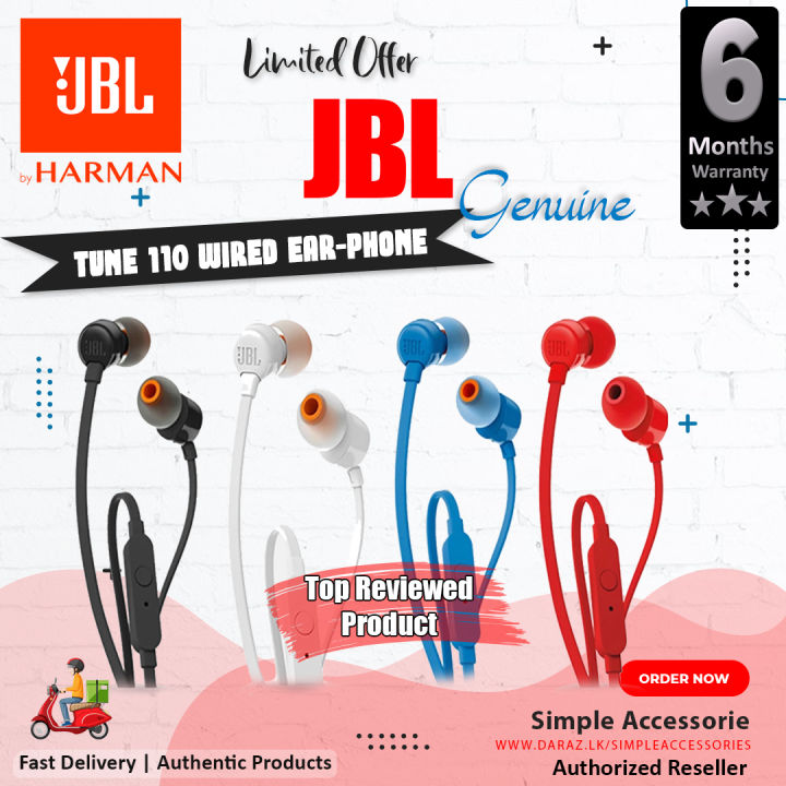 JBL T110 Wired Earphone handfree Headset Branded for Music (Authentic JBL- Serial can be verified on JBL Official Site)