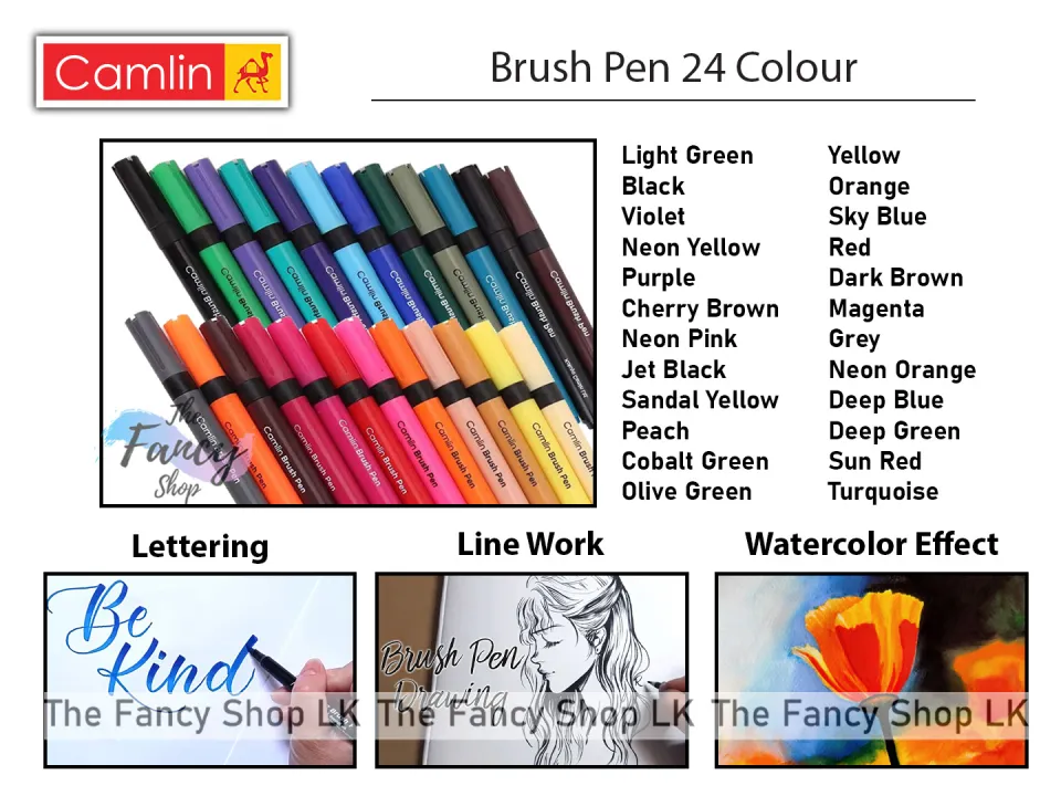 Camlin Camel Kokuyo Brush Pen 24 Colours Set Lettering Calligraphy