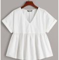 Women’s Casual White V-Neck Peplum Top – Short Sleeve Blouse. 