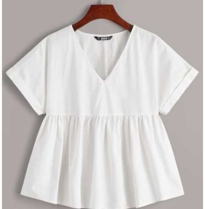 Women’s Casual White V-Neck Peplum Top – Short Sleeve Blouse