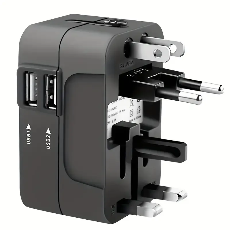 Dual USB Universal Travel Adapter – All-in-One AC Wall Charger with ...