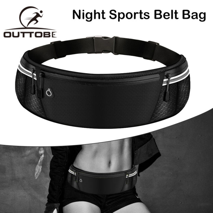 Outtobe Sports Running Belt Waist Bag Outdoor Dual Pouch Sweat-proof Reflective Waist Pack Fitness Workout Belt Adjustable Running Pouch Belt with zipper for Jogging Gym Marathon