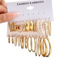 6 PC Elegant and Versatile: Ladies Round Geometry Pearl Earrings - Perfect for Adding Sophistication to Your Outfits. 
