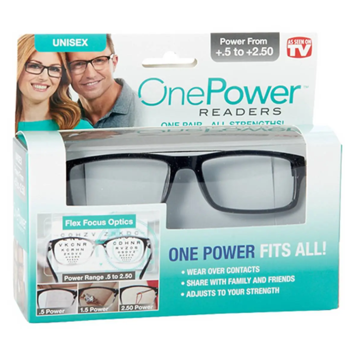 Unisex Reading Glasses from One Power Readers - Read Small Print and Computer Screens - no Changing Glasses - Flex Focus Optics for Women & Men (1 Pair)