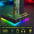 QuepingPortable RGB Gaming Headphone Stand 10 Lighting Effects Dual USB Port 3.5mm Fashion Audio Port Desktop Gaming Headset Holder Hanger for Gamer PC. 