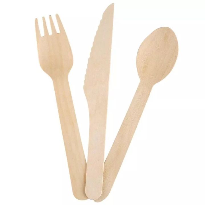 Wood Eco Friendly Cutlery - Fork/Knife/Spoon - 100pcs Pack - Smart Pack