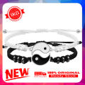 2Pcs Couple Bracelets 2 Matching Yin Yang Hand Knitted Men Women Shiny Rhinestones Adjustable Bracelets for Valentines Day. 