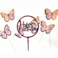 Happy Birthday Cake Topper With 6 Butterfly Cake Toppers. 