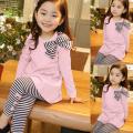 2019 Toddler Girl Kids Clothes Long Sleeve Bow T-shirt+Stripe Pants Outfits Set. 
