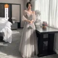 Gray Bridesmaid Dress New Elegant High-Grade Slimming Fairy Long Elegant Sisters Group Evening Dress for Women Summer Elegance. 