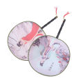 Round Hand Fan Chinese Style Vintage Printing Silk Fan Wedding Dance Accessory. 