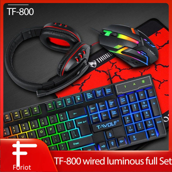 T-WOLF TF-800 4 in 1 Combo Whole set RGB Back Light Wired Headset mouse pad Keyboard and Mouse Gaming Set