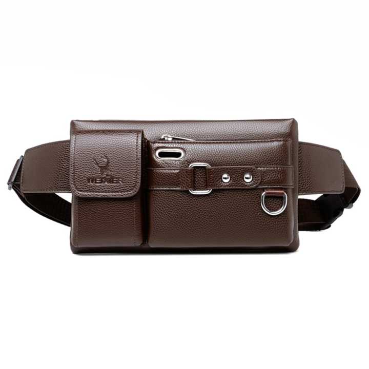 LouisWill Sport Waist Pack Cross Waterproof PU Leather with Headphone Hole