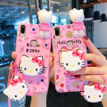 【BestGO】Cute Hello Kitty Phone Case For VIVO Y85 / VIVO V9 Pink Theme Kitty Cat Doll Silicone Phone Back Cover with Folding Stand and Lanyard. 
