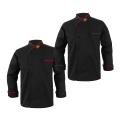 Long Sleeve Black Chef Coat with Red piping. 