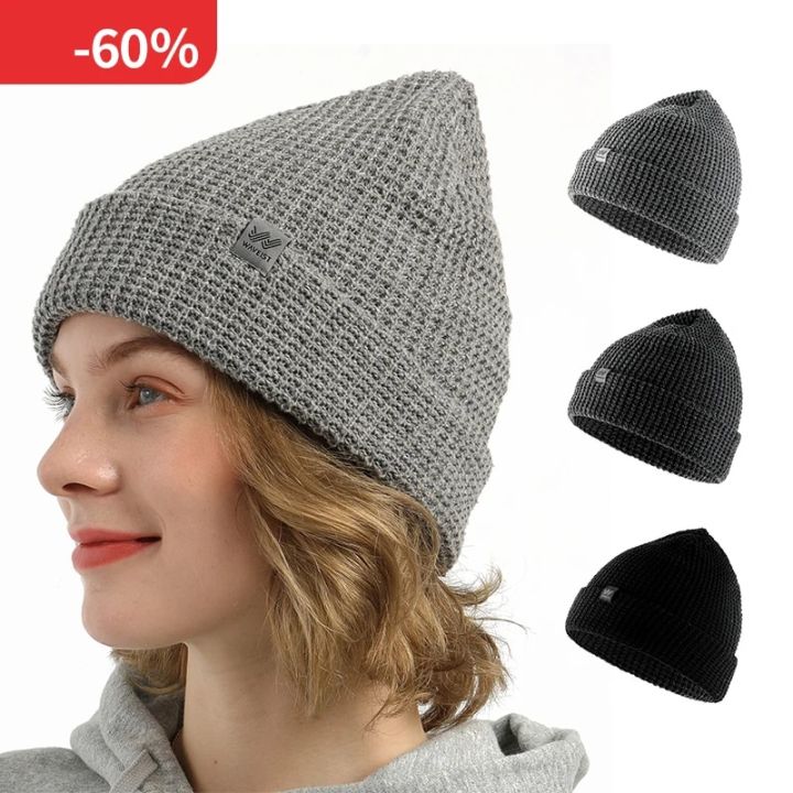 Knit Waffle Beanie Hats Uni Fashion Daily Fallow All-Match Knit Ribbed Cuffed Cap Four Seasons Wear Way One SizeHats & Caps