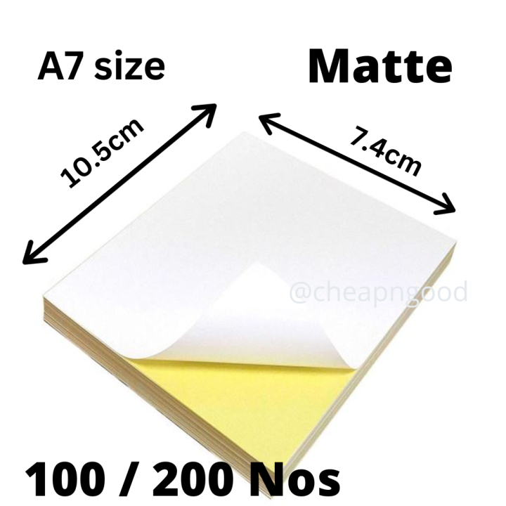 Sticker Paper Matte A7 Size 200 / 100 Sheets Blank Sticker Paper