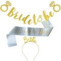 Bride To Be Party Set, Satin Sash, Golden Metal Tiara, And Gold Banner. 