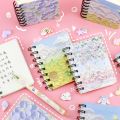 1pc Cute Canvas Landscape Notebook A7 Coil Book Student Notebook Pocket Notepad Small Kawaii Portable Diary Notebook Journals. 