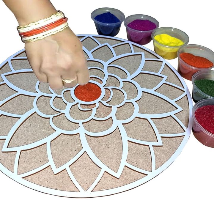 StepsToDo Reusable Rangoli Template Mat with Wooden Base. Just Fill It ...