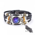 12 Zodiac Signs Constellation Charm Bracelet PU Leather Bracelet Bangle MJK. 