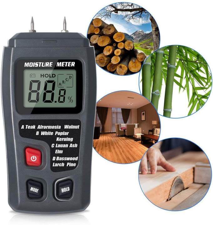 Moisture Meter Wood Moisture Detector LCD Damp Moisture Tester with 2 ...