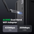 UGREEN WiFi Adapter 650Mbps 5Ghz&2.4GHz Dual-Band AC650 High Gain Antenna Wifi Adapter USB WiFi for PC Desktop | HZ. 