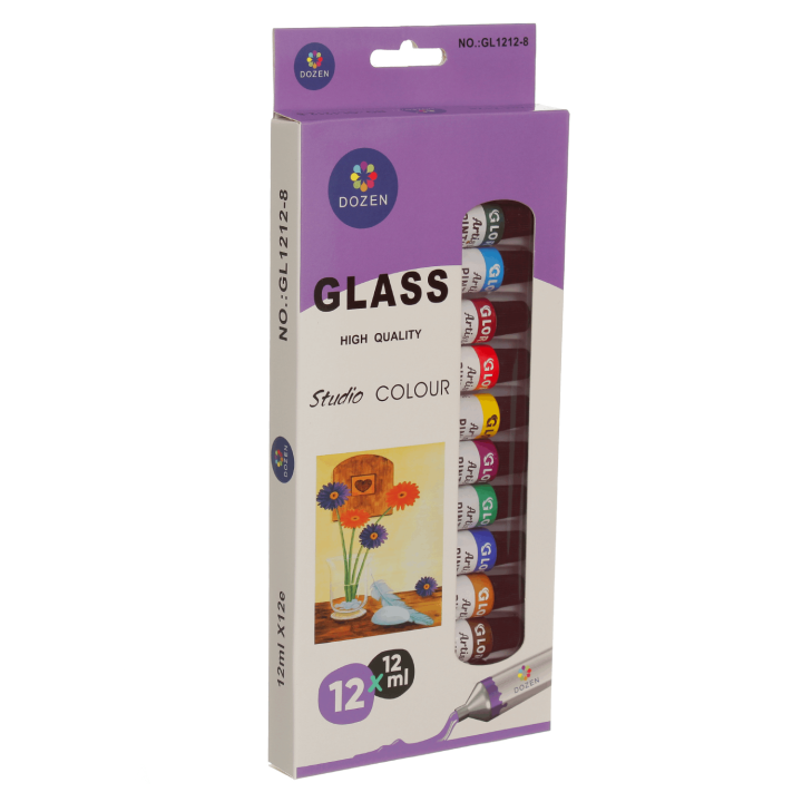 12 Colours Glass Paint Tubes - 12ml