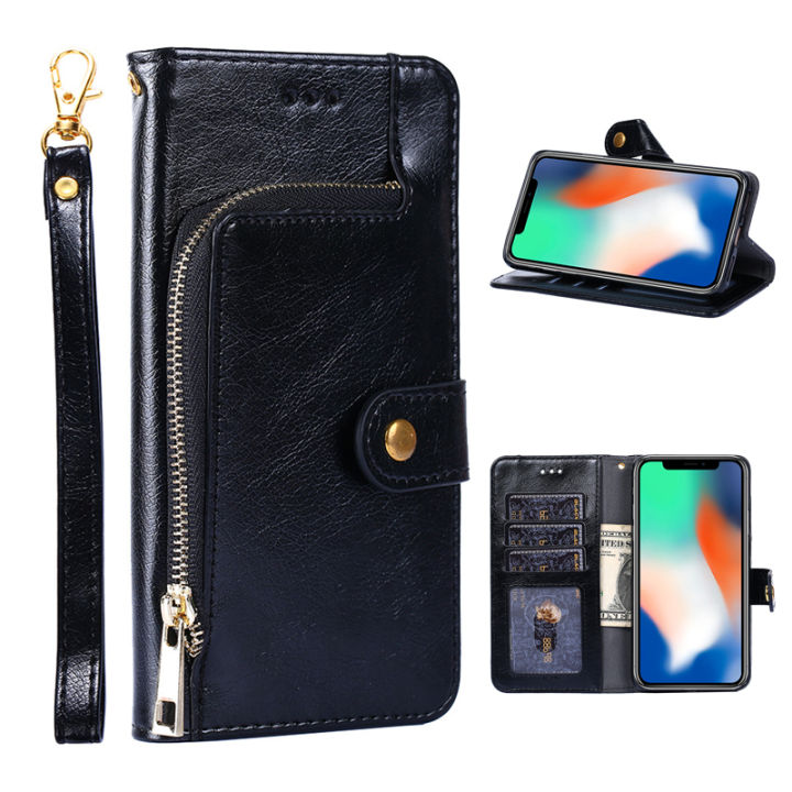 Magnetic Deduction Protective Case For OPPO A15 / A15S Casing Flip Cover Leather Card Slot Wallet Phone Case Stand Zipper Pouch